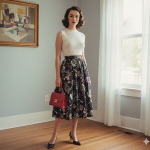 Vintage Greenwich Square Abstract Floral Midi Skirt Size 10 80s 90s Retro